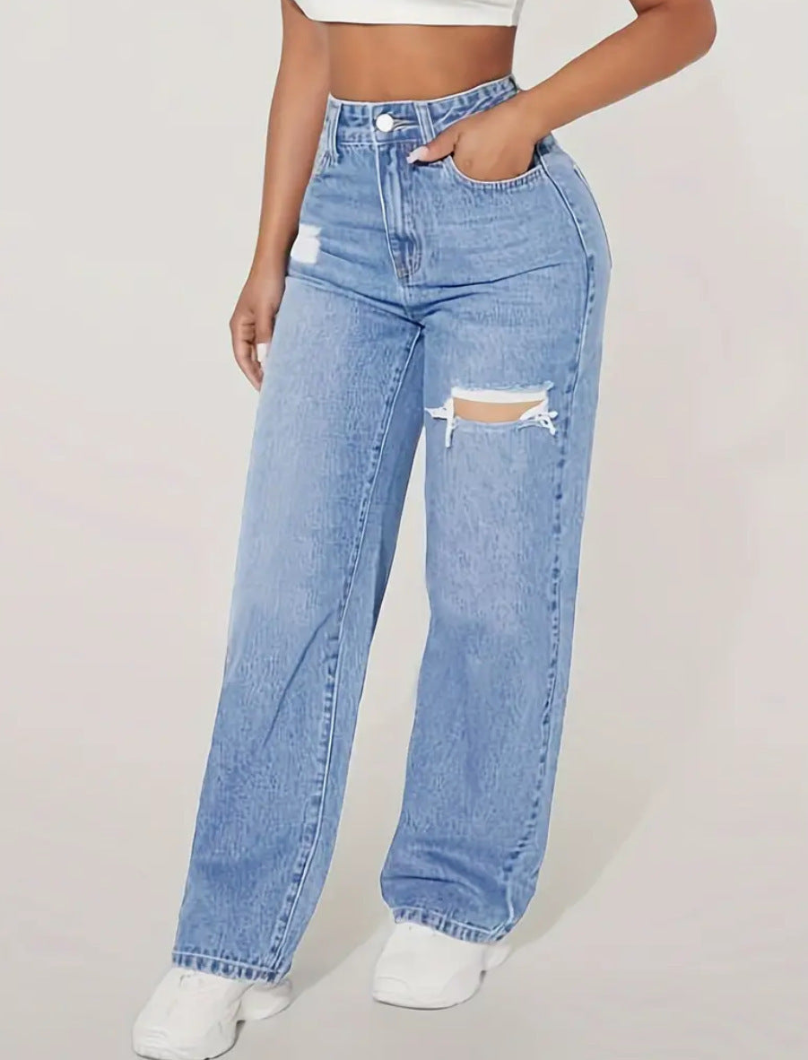 Washed Denim Cargo Pants