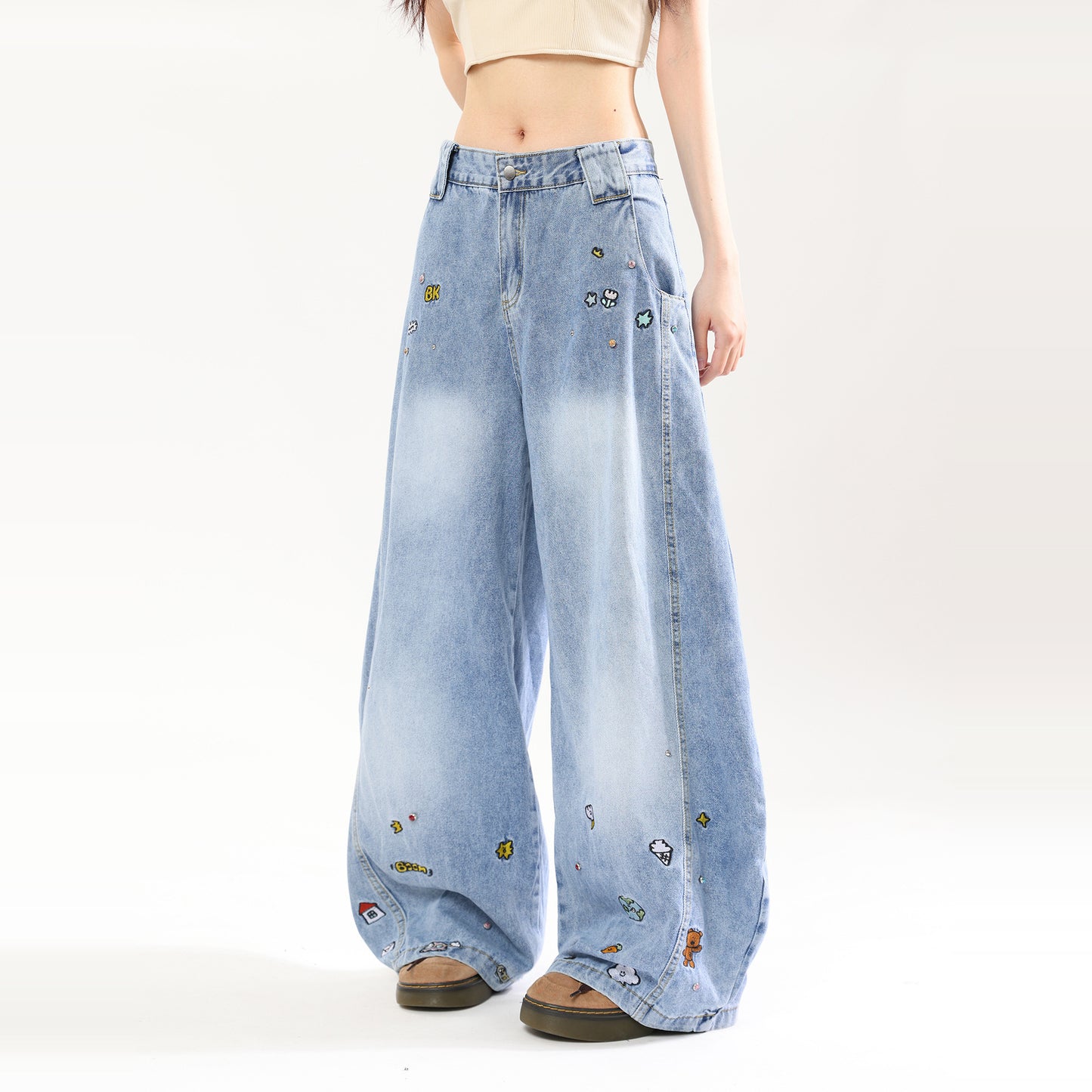 Retro Cartoon Embroidered Machete Jeans