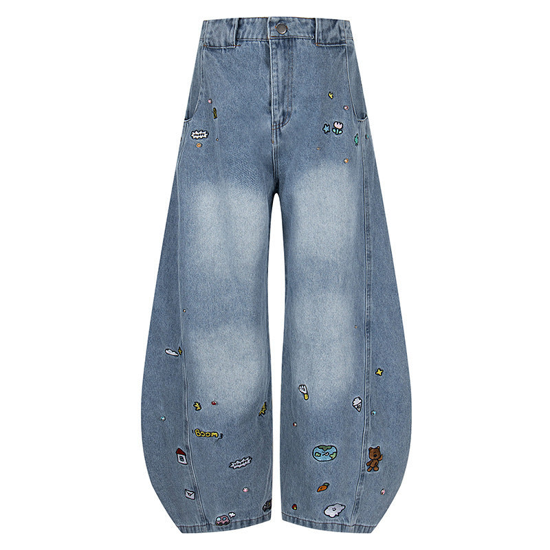 Retro Cartoon Embroidered Machete Jeans