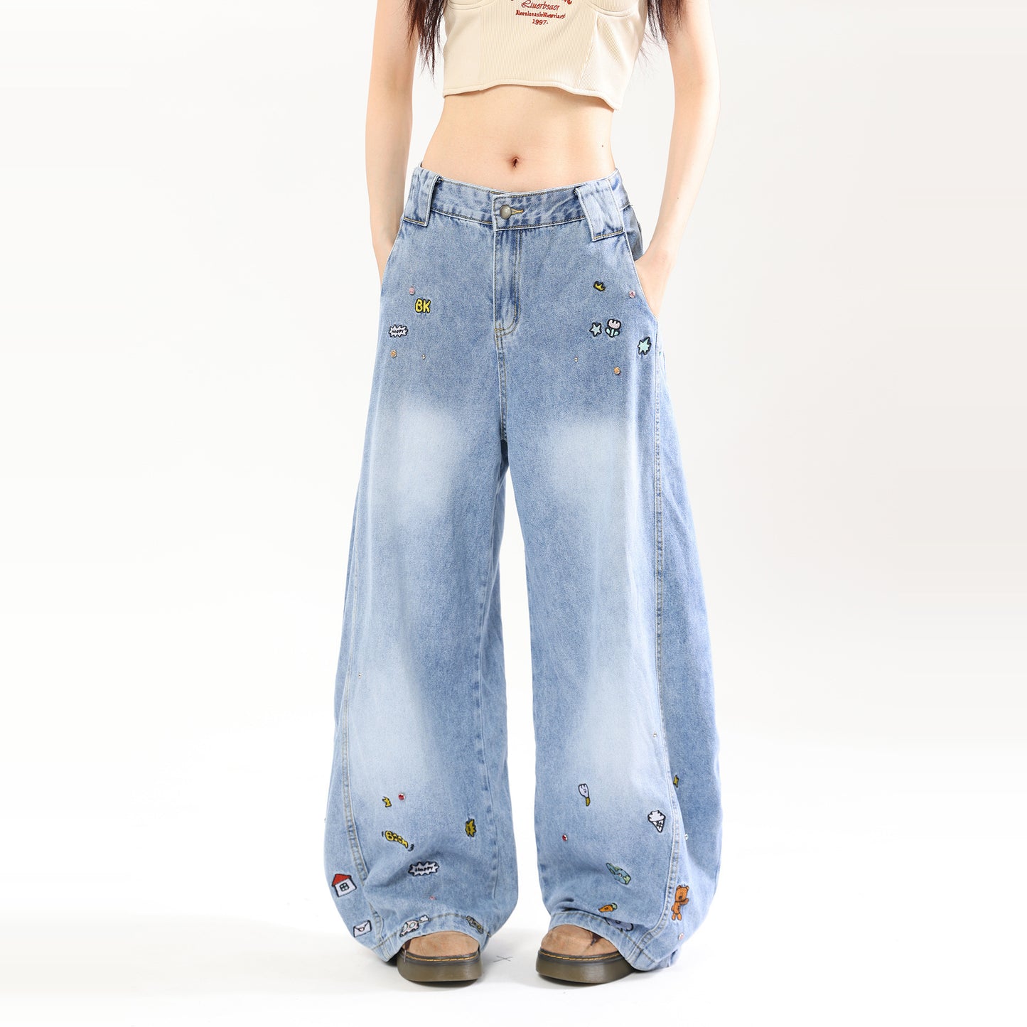 Retro Cartoon Embroidered Machete Jeans