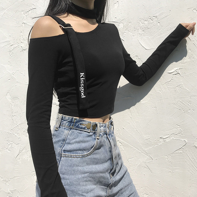 Cute Black long sleeve Crop Top