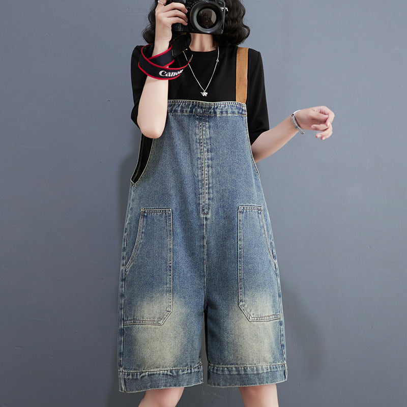 Artsy Loose-fitting Versatile Plus Size Shoulder Strap Jeans