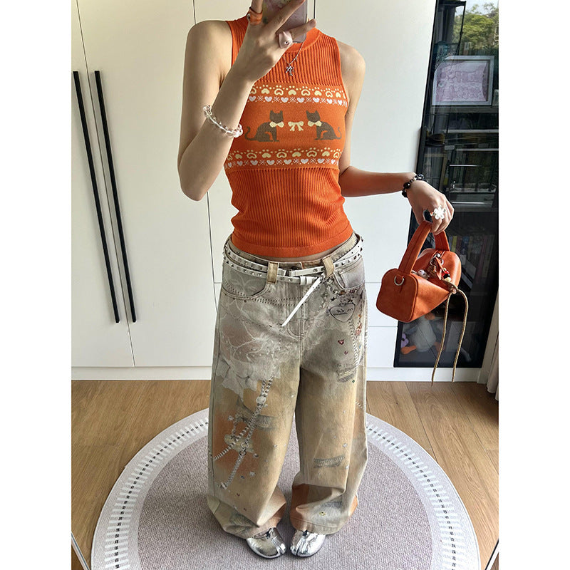 Women's Color Inkjet Printed Jeans