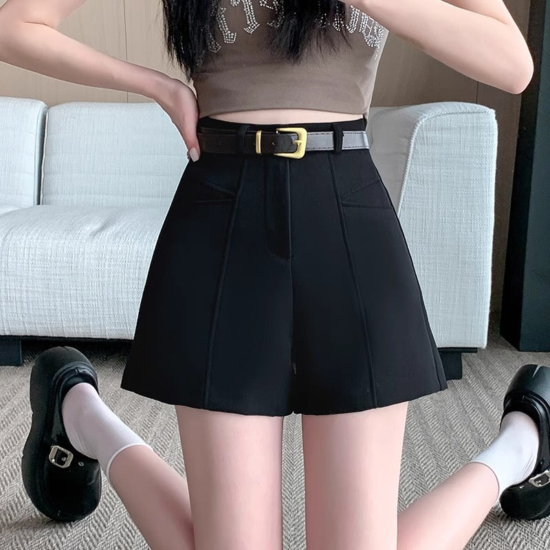Elegant Slimming High Waist Black Casual Shorts