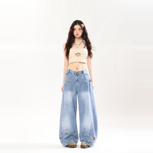 Retro Cartoon Embroidered Machete Jeans