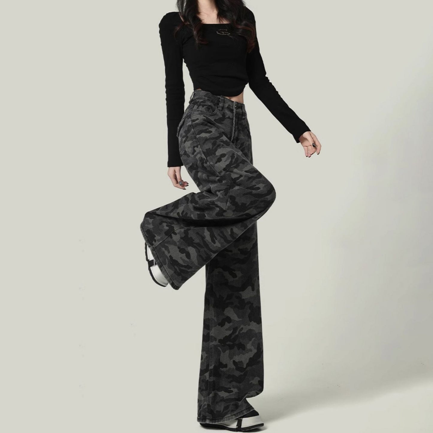 Women's Wide-leg Camouflage Jeans