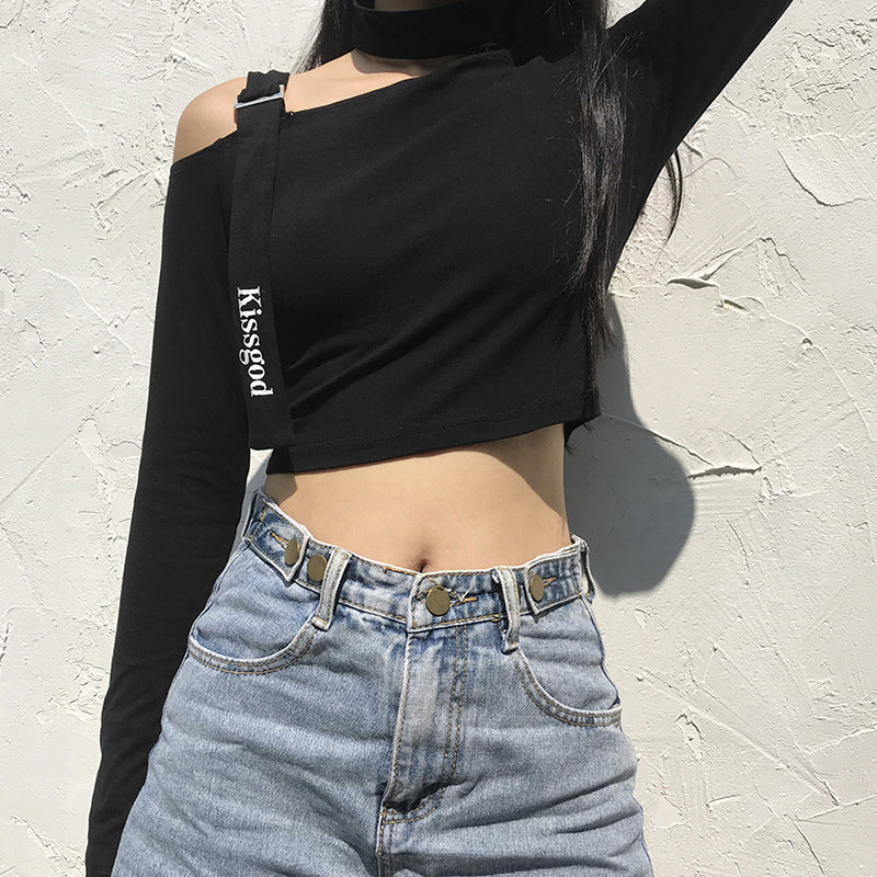 Cute Black long sleeve Crop Top