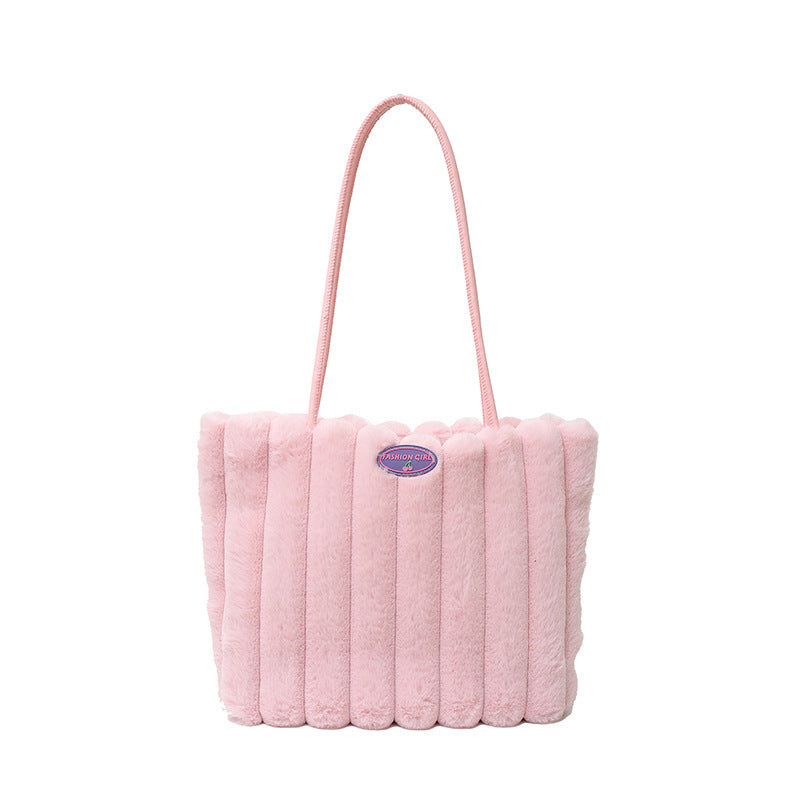 Autumn And Winter Plush Casual Shoulder Large Capacity Totes
