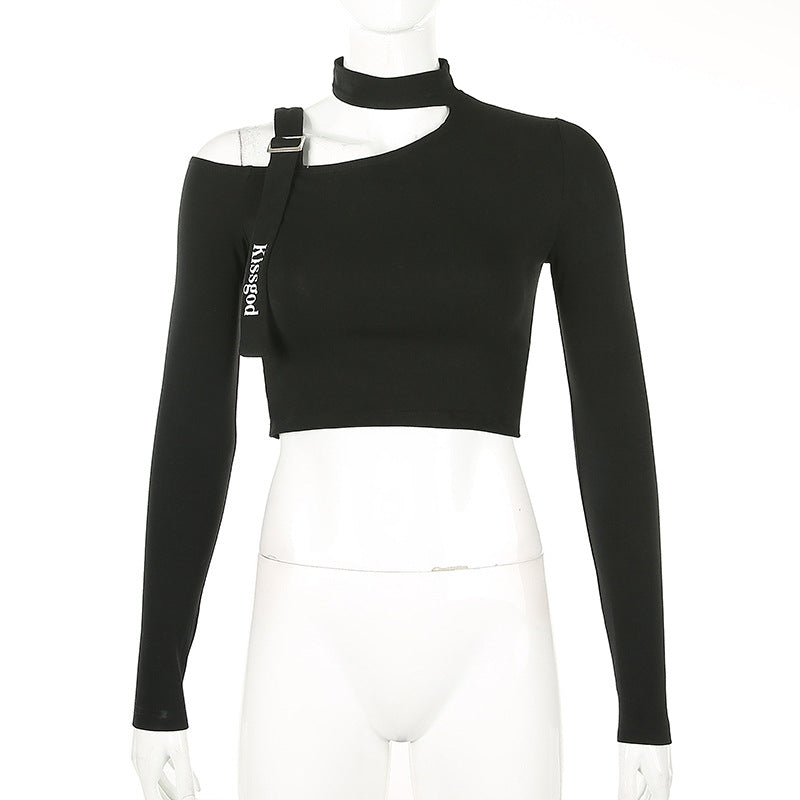 Cute Black long sleeve Crop Top