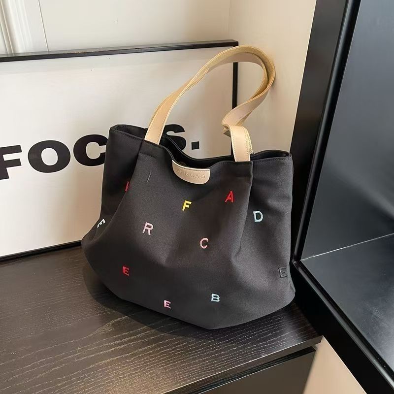 Embroidered Letter Handbag Shoulder Tote Bag