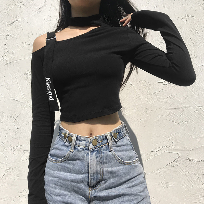 Cute Black long sleeve Crop Top