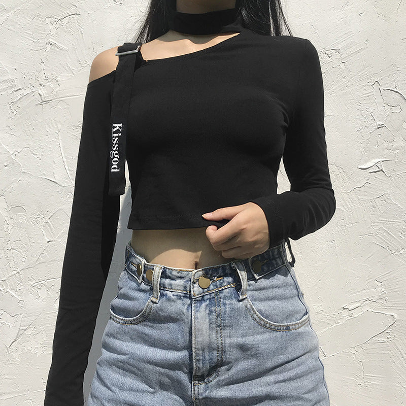 Cute Black long sleeve Crop Top