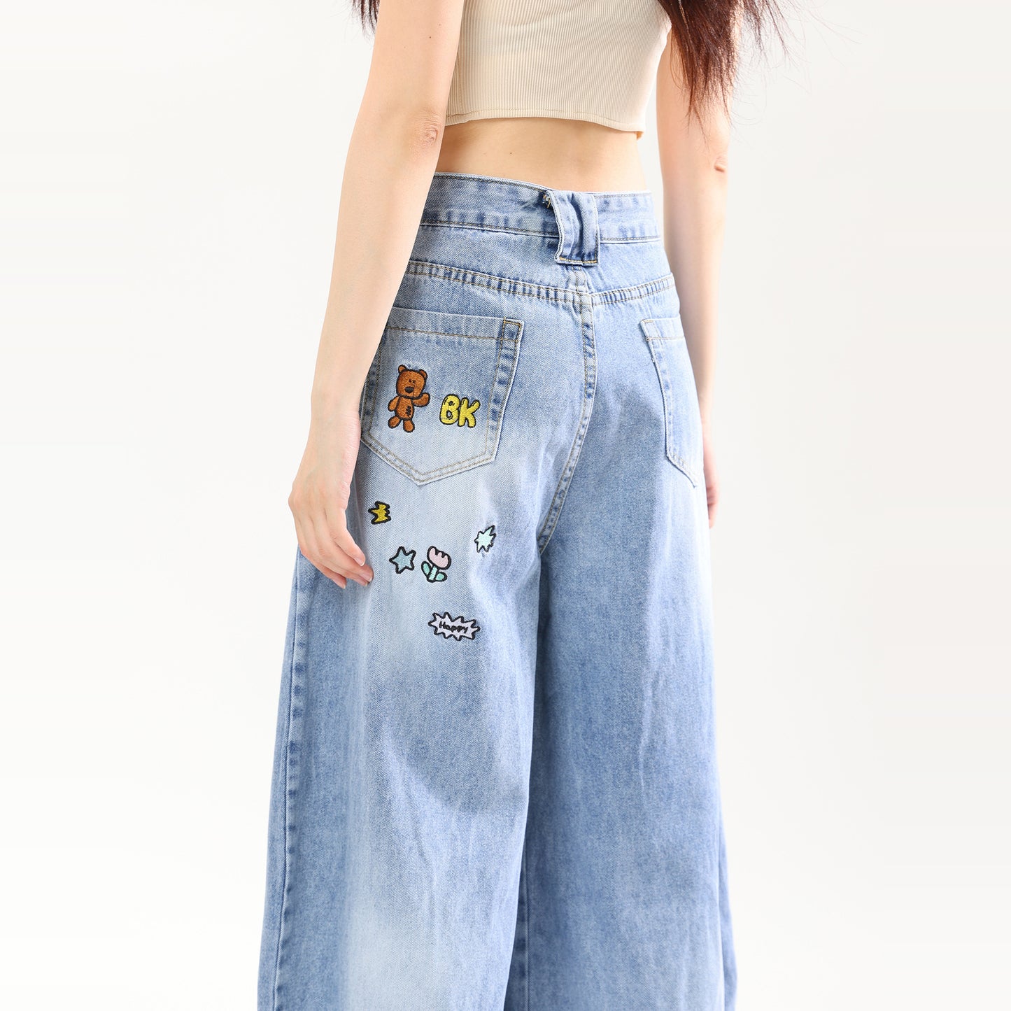 Retro Cartoon Embroidered Machete Jeans