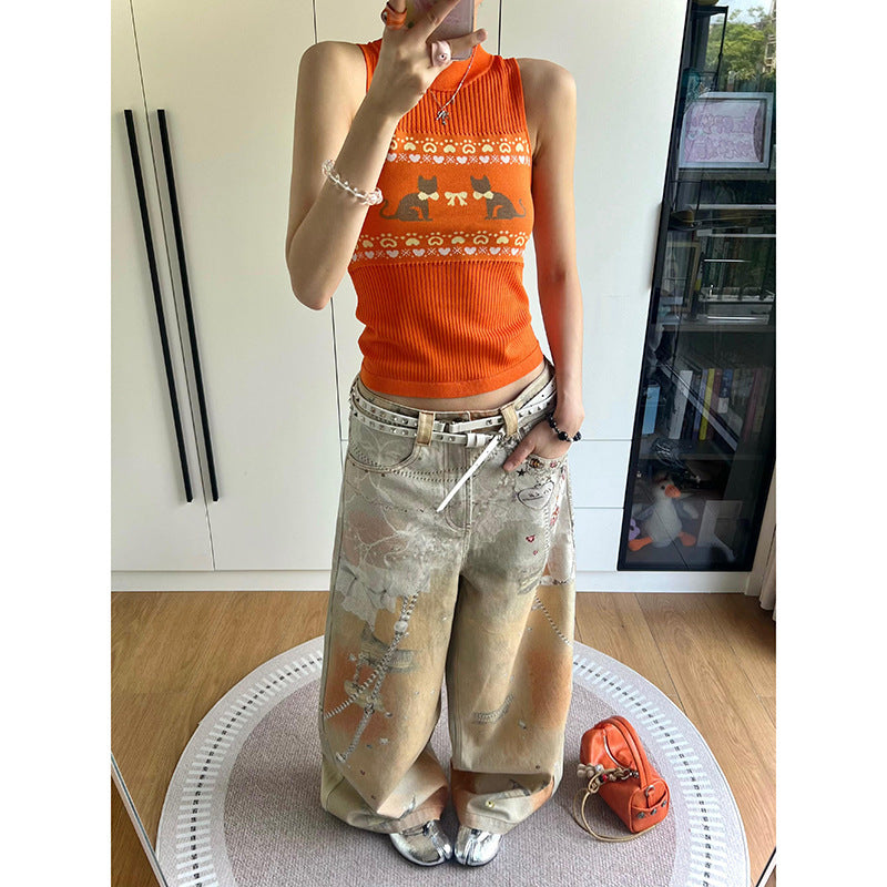 Women's Color Inkjet Printed Jeans