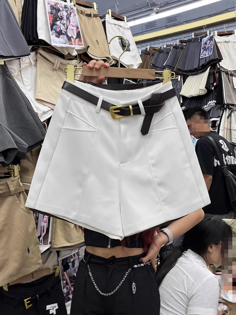 Elegant Slimming High Waist Black Casual Shorts