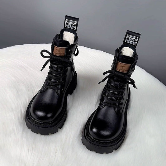 Fur Integrated Thick Bottom Female Winter Fleece-lined Cotton Boots
