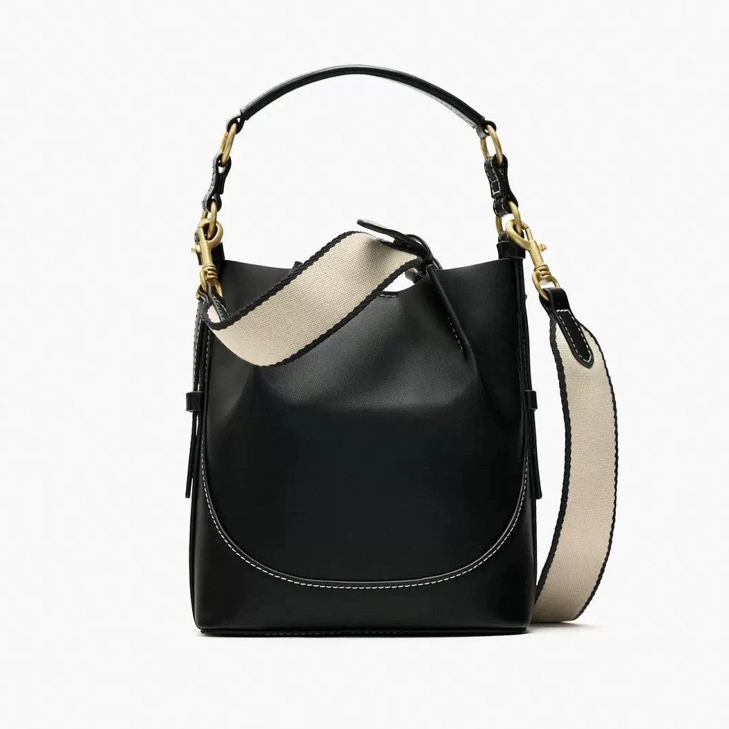 Fashion Drawstring Canvas Contrast Color Casual One-shoulder Bucket Bag