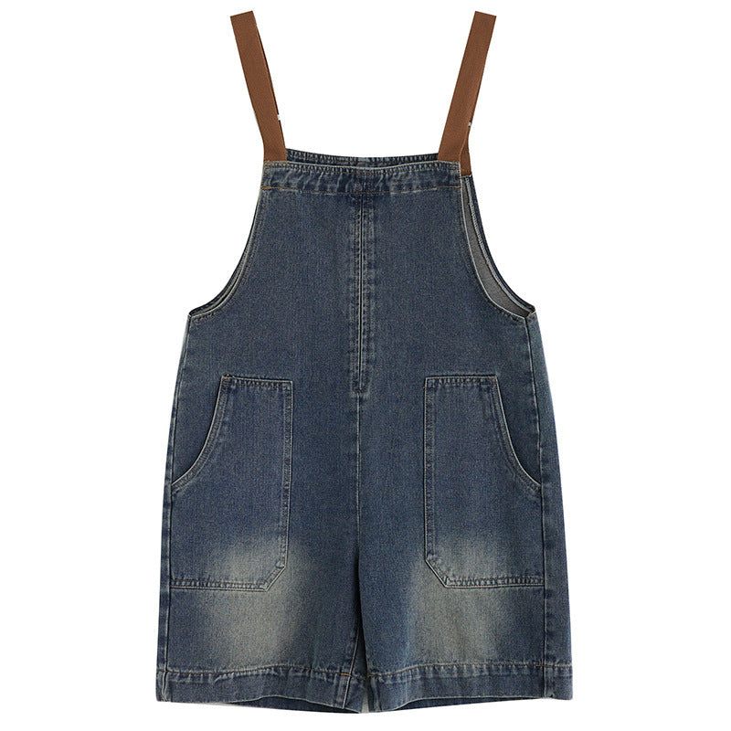 Artsy Loose-fitting Versatile Plus Size Shoulder Strap Jeans