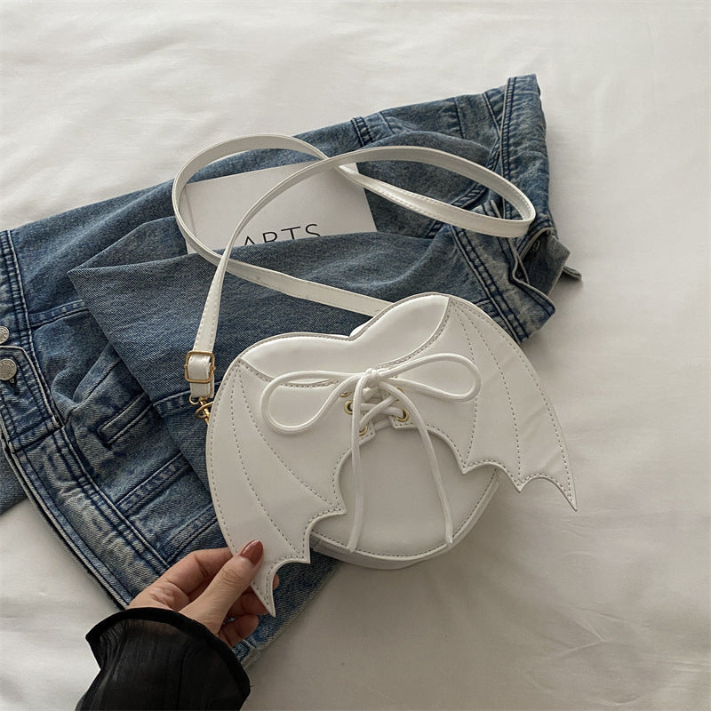 Heart Shape Bag Strap Design Bat Wings One Shoulder Crossbody Bag