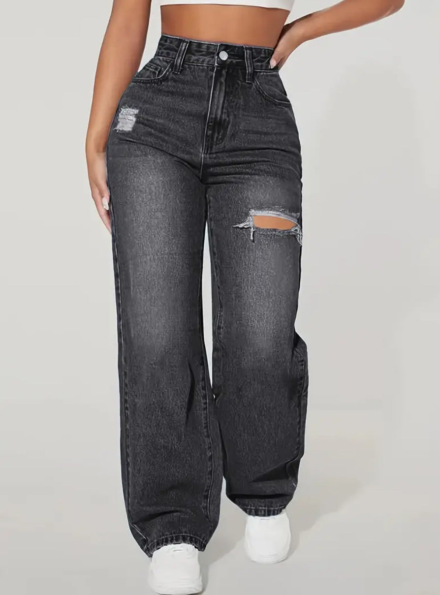 Washed Denim Cargo Pants