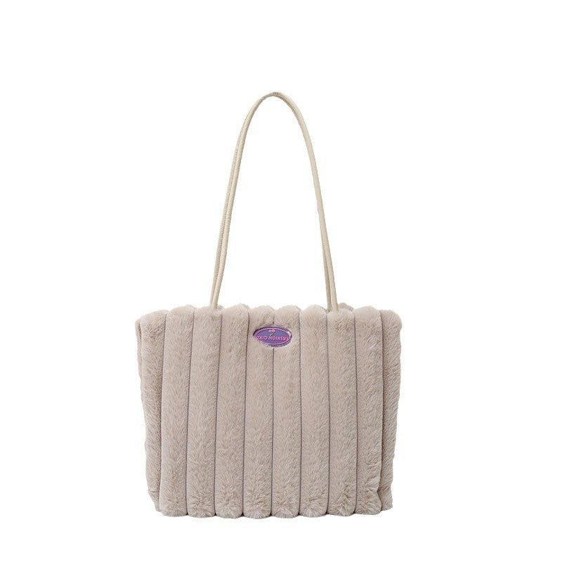 Autumn And Winter Plush Casual Shoulder Large Capacity Totes