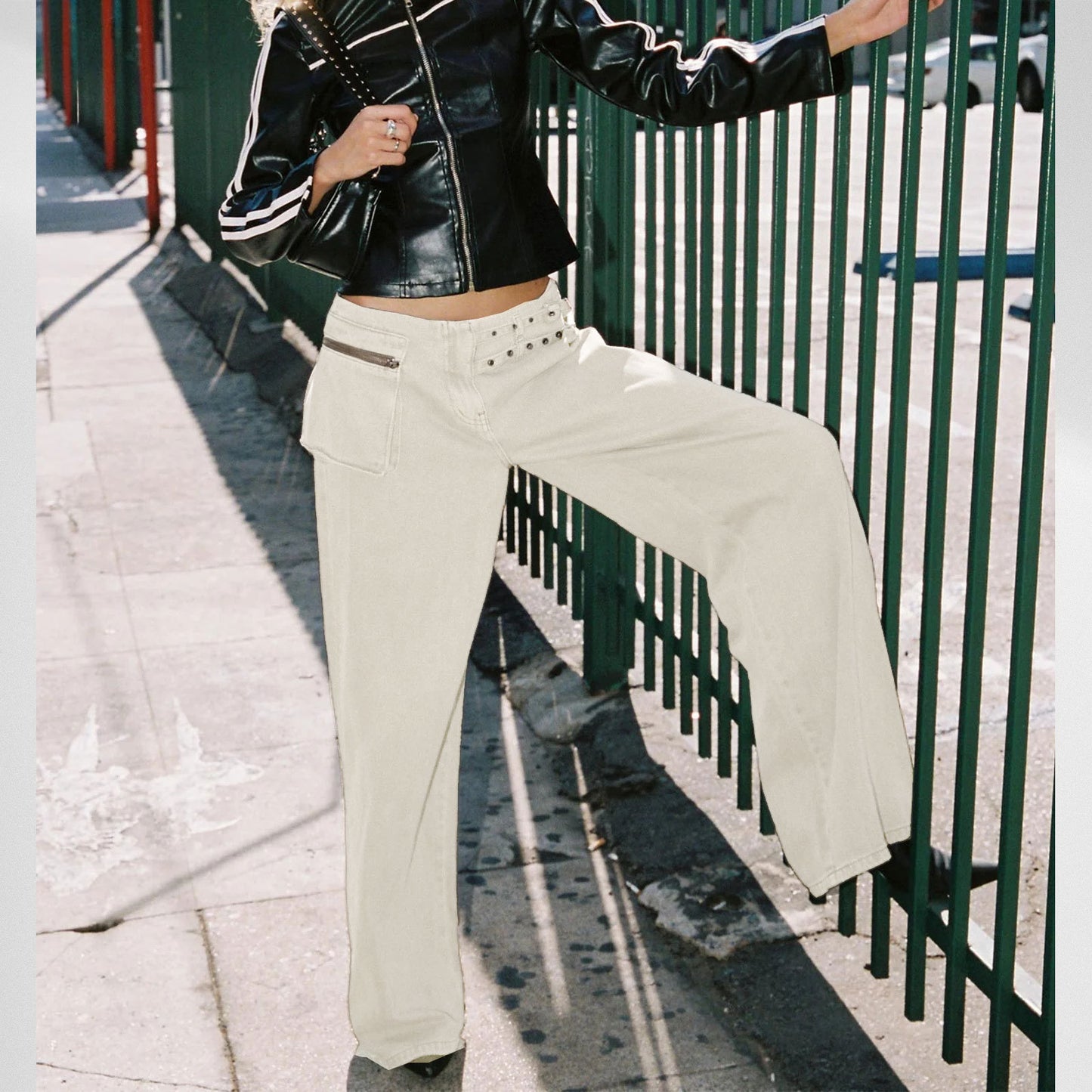 Dark Wide-leg Jeans Personalized Belt Buckle Asymmetric Pocket Drag Sister Out Of The Street