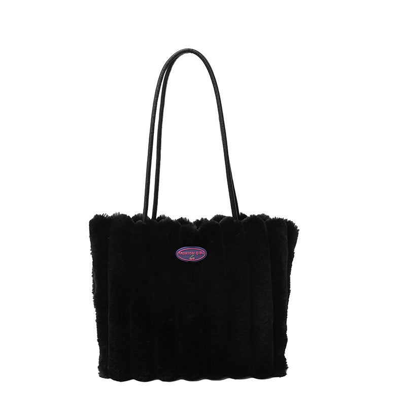 Autumn And Winter Plush Casual Shoulder Large Capacity Totes