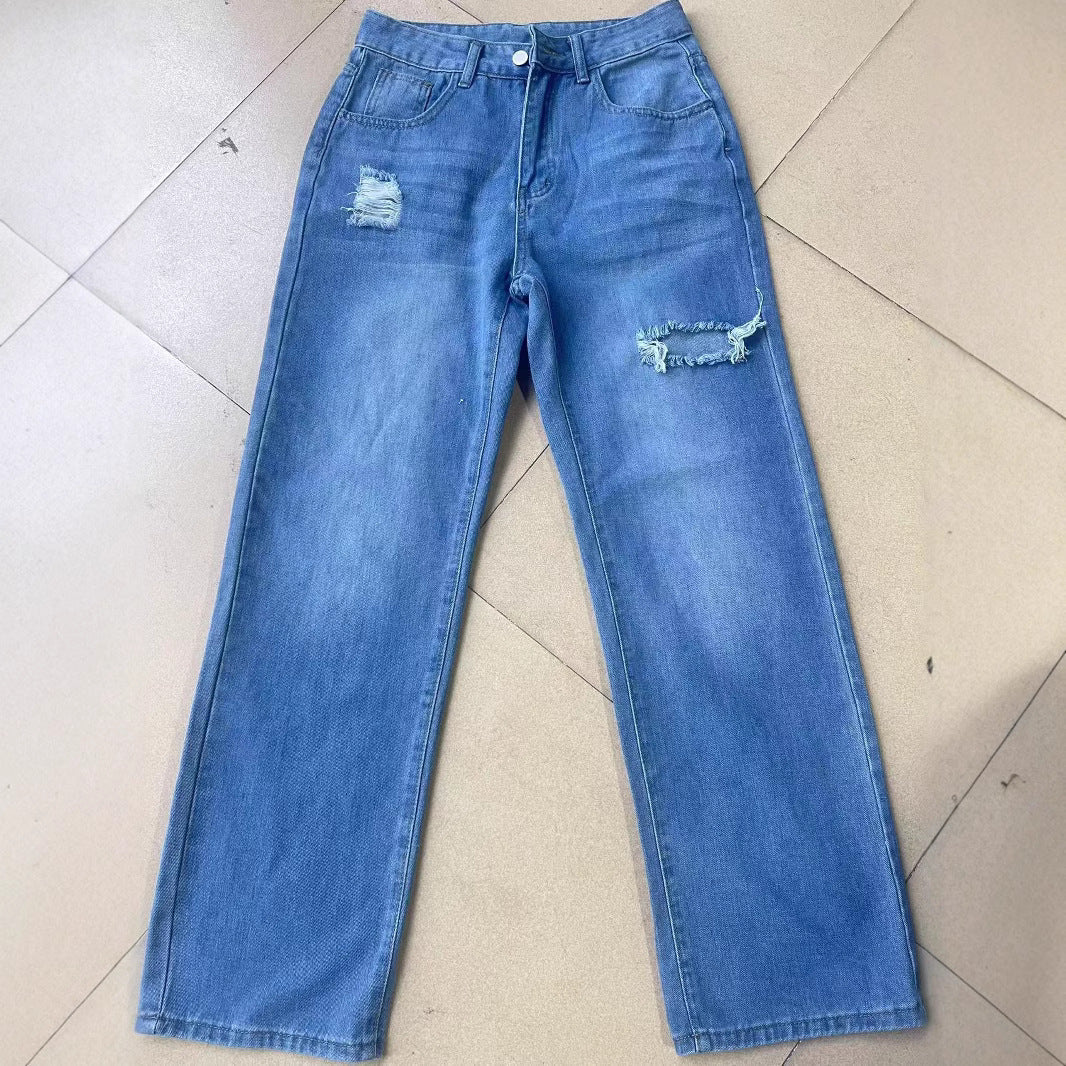 Washed Denim Cargo Pants