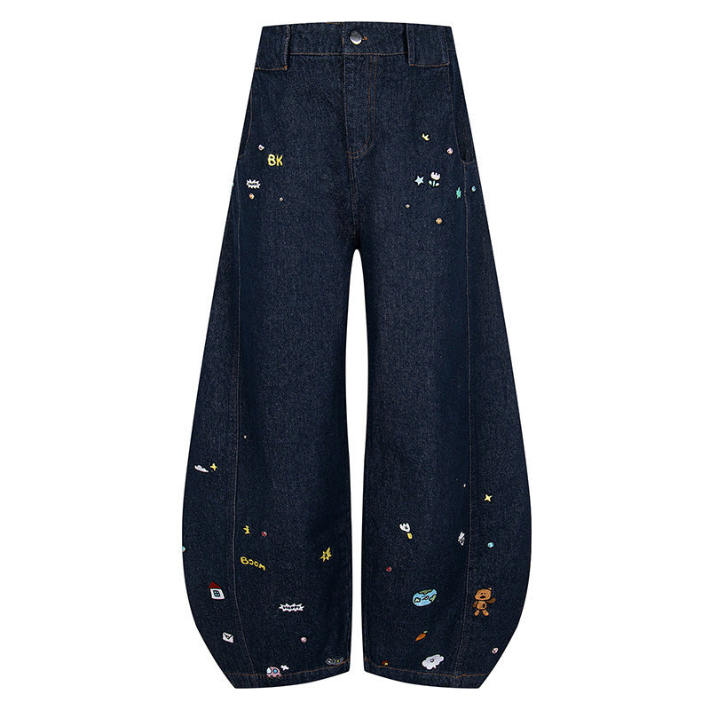 Retro Cartoon Embroidered Machete Jeans