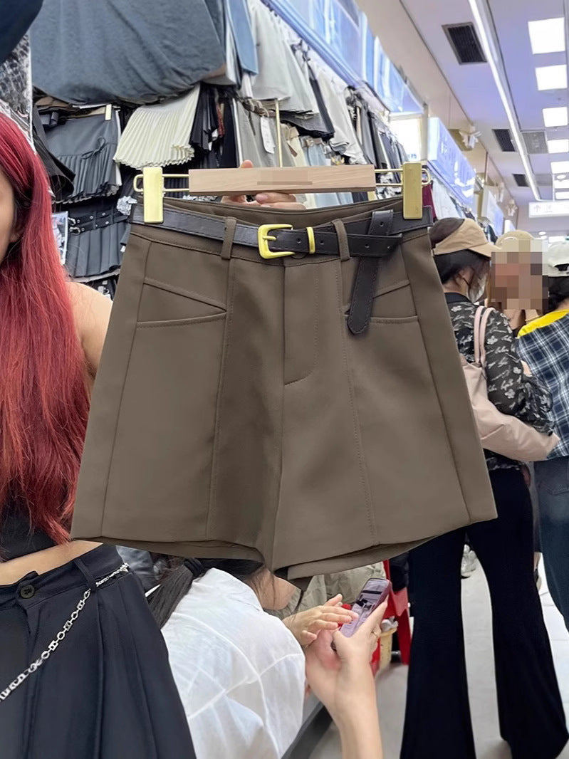 Elegant Slimming High Waist Black Casual Shorts