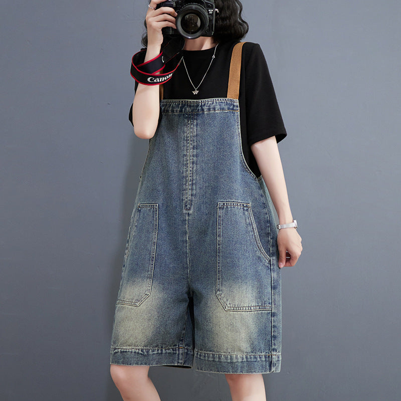 Artsy Loose-fitting Versatile Plus Size Shoulder Strap Jeans