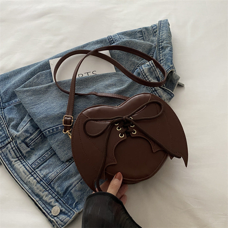 Heart Shape Bag Strap Design Bat Wings One Shoulder Crossbody Bag