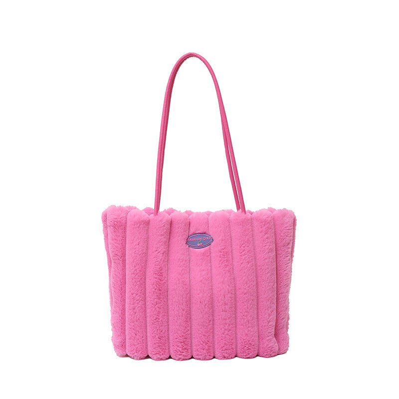Autumn And Winter Plush Casual Shoulder Large Capacity Totes
