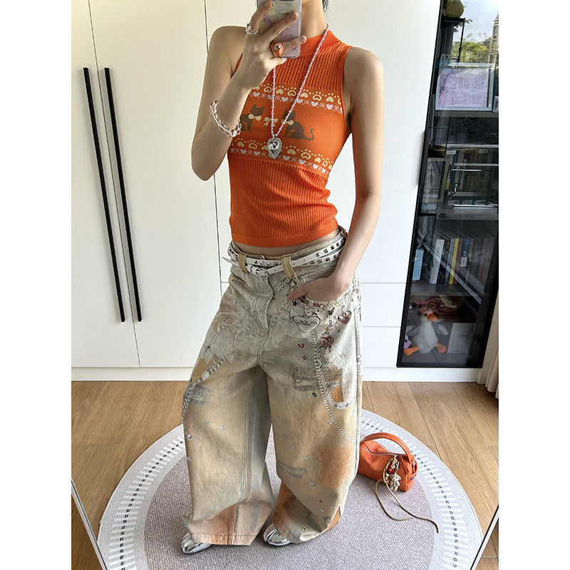 Women's Color Inkjet Printed Jeans