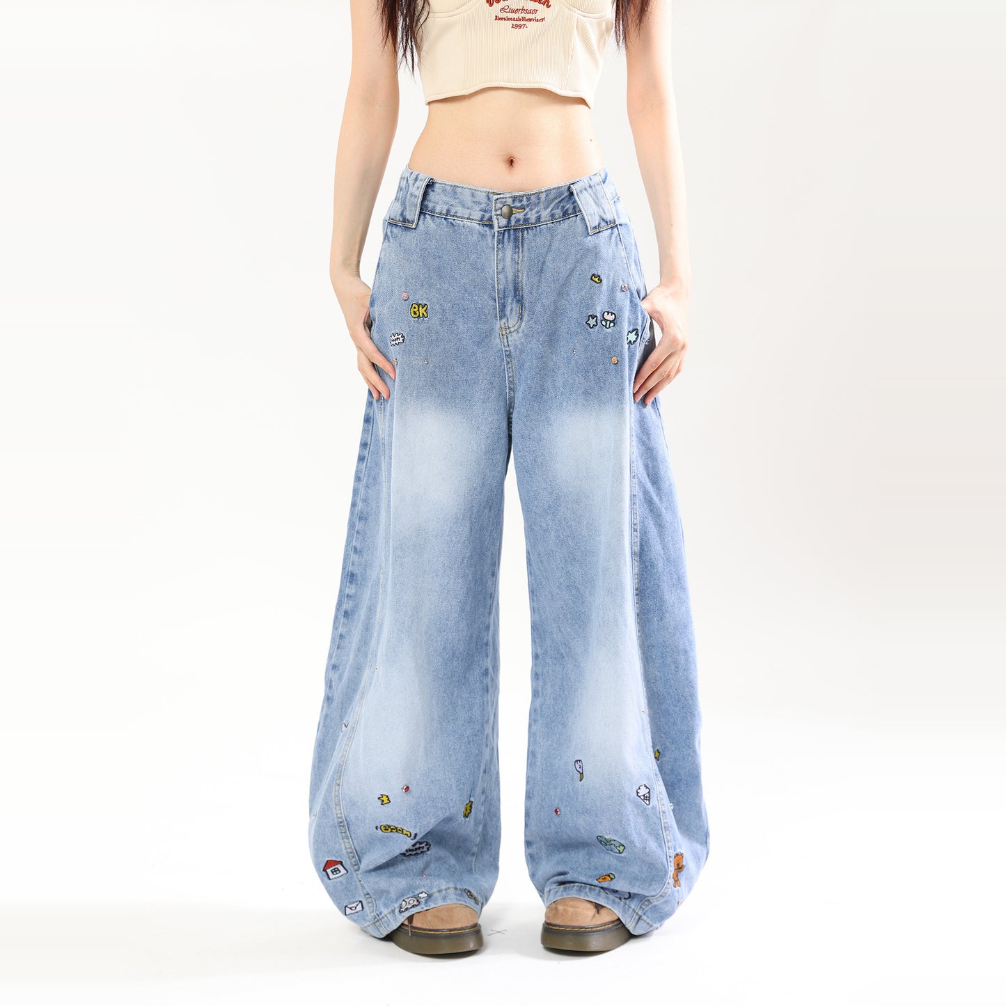 Retro Cartoon Embroidered Machete Jeans